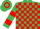 EMERALD GREEN and RED check, hooped sleeves and cap