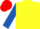 YELLOW, royal blue sleeves, red cap