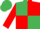 Emerald Green and Red (quartered), Red sleeves, Emerald Green cap