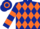 Dark Blue and Orange diamonds, hooped sleeves and cap
