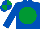 Royal Blue, Emerald Green disc, quartered cap