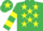 EMERALD GREEN, yellow stars, hooped sleeves, yellow star on cap