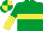 Emerald Green, Yellow hoop, halved sleeves, Emerald Green and Yellow quartered cap