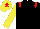 BLACK, red epaulettes, yellow sleeves, yellow cap, red star