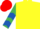 YELLOW, emerald green sleeves, royal blue chevrons, red cap