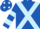 Royal Blue, Light Blue cross belts, Royal Blue and Light Blue hooped sleeves, Royal Blue cap, Light Blue spots