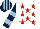 WHITE, red stars, dark blue & light blue hooped sleeves, dark blue & light blue striped cap