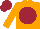 Orange, Maroon disc, Maroon cap