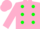 Pink, green spots, pink cap