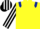 Yellow, Dark Blue epaulets, Black and White striped sleeves and cap