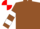 Brown, White hooped sleeves, Red and White quartered cap