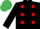 BLACK, red spots, emerald green cap