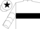 White, Black hoop, Black and White chevrons on sleeves, White cap, Black star