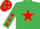 EMERALD GREEN, red star, red stars on sleeves, white cap, emerald green stars