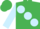 EMERALD GREEN, large light blue spots, light blue sleeves, emerald green cap