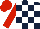 Dark Blue and White check, Red sleeves and cap