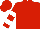 RED, white bars on sleeves, red cap