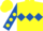 Yellow, Royal Blue triple diamond, Royal Blue sleeves, Yellow spots