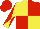 Yellow and Red (quartered), diabolo on sleeves, Red cap