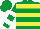 Emerald green, yellow hoops, emerald green and white hooped sleeves