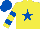 YELLOW, royal blue star, hooped sleeves & cap