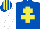 ROYAL BLUE, yellow cross of lorraine, white sleeves, royal blue & yellow striped cap