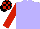 Pale blue, red sleeves, black and red check cap