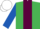 Emerald Green, Maroon stripe, Royal Blue sleeves, White cap