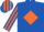 Royal Blue, Orange diamond, striped sleeves and cap