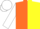 Orange and yellow halved vertically, white sleeves, orange cuffs and cap