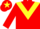 RED, yellow chevron, yellow star on cap