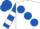 White, large Royal Blue spots, Royal Blue and White hooped sleeves, Royal Blue cap