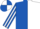 Royal Blue and White (halved), striped sleeves, quartered cap