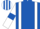 Royal Blue, White braces, White sleeves, Royal Blue armlets, Royal Blue and White striped cap