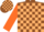 BROWN & BEIGE CHECK, orange sleeves, brown & beige check cap