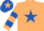 BEIGE, royal blue star, hooped sleeves, royal blue cap, beige star