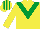 YELLOW, emerald green chevron, striped cap