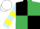 BLACK & EMERALD GREEN QUARTERED, light blue & yellow hooped slvs, white cap