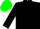 BLACK, red slvs., green cap