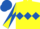 YELLOW, royal blue triple diamond, diabolo on sleeves, royal blue cap