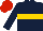 DARK BLUE, gold hoop, red cap