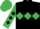BLACK, emerald green triple diamond, emerald green sleeves, black diamonds, emerald green cap, black