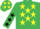 Emerald Green, Yellow stars, Emerald Green sleeves, Black stars, Black cap, Yellow stars