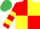 Red and Yellow (quartered), hooped sleeves, Emerald Green cap