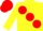 YELLOW, large red spots, red cap