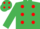 EMERALD GREEN, red spots, emerald green cap, red spots
