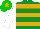 EMERALD GREEN & ORANGE HOOPS, white sleeves, green cap, orange star