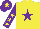 Yellow, Purple star, Purple sleeves, Yellow stars, Purple cap, Yellow star