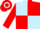 LIGHT BLUE & RED QUARTERED, red sleeves, hooped cap