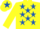 YELLOW, royal blue stars, yellow sleeves, royal blue star on cap